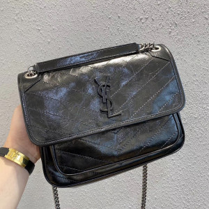 [YSL/SA급] 정품가죽 크링클드 퀼티드 가죽 미디움 니키 체인백
