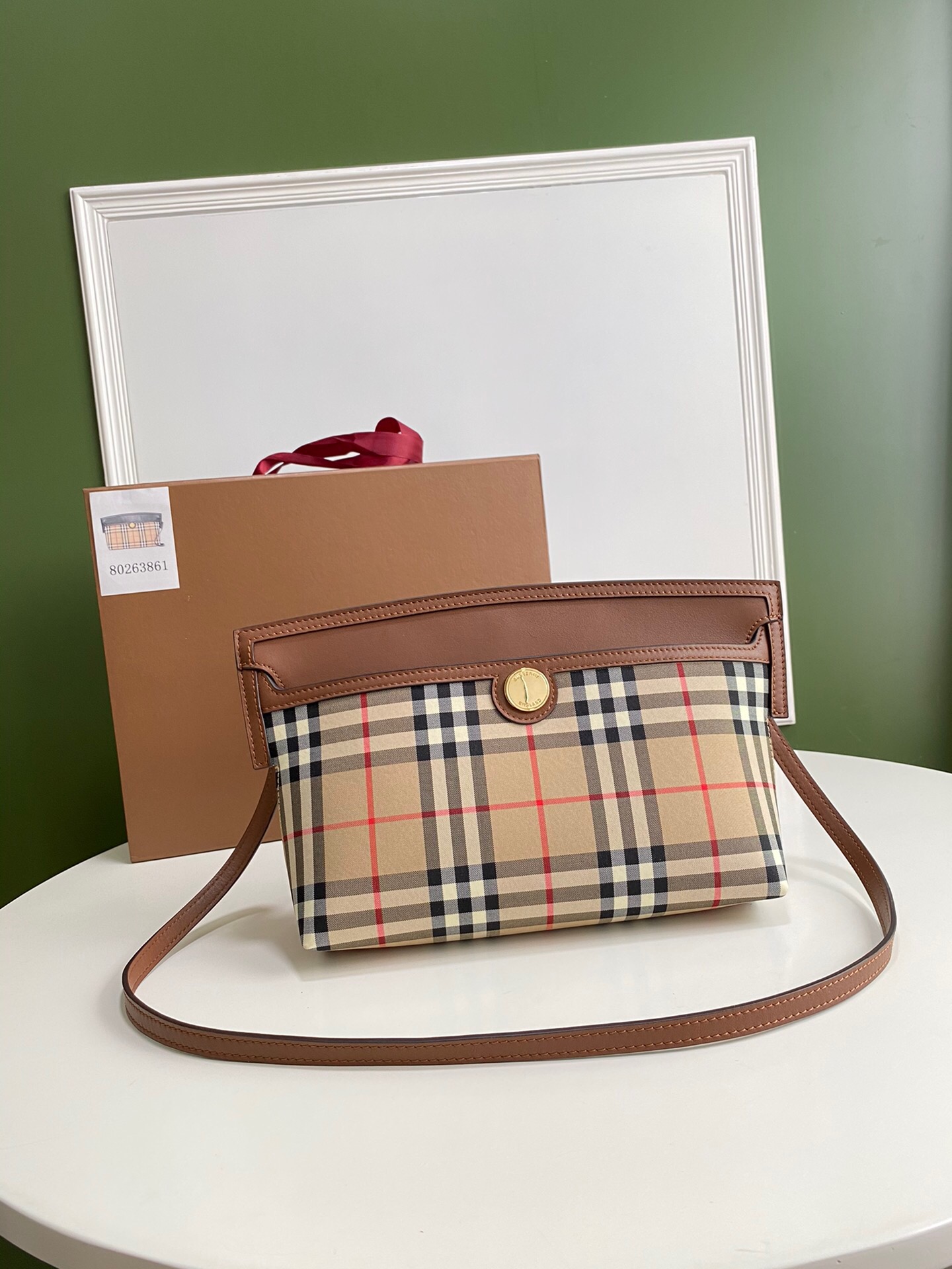 [Burberry] 빈티지 체크 앤 레더 소사이어티 클러치