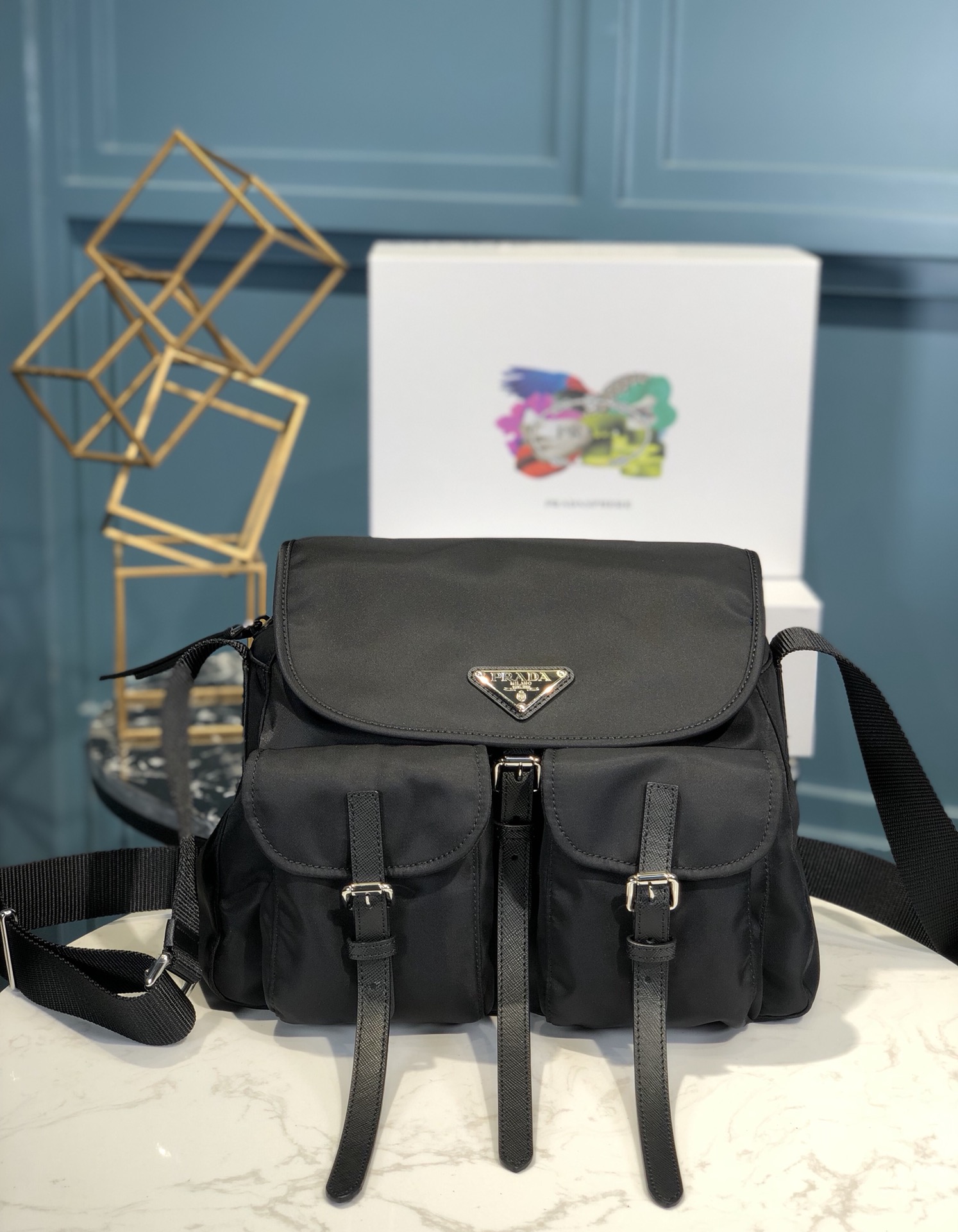 [PRADA] 사피아노 가죽 트리밍 나일론 숄더백