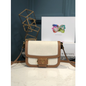 [PRADA] 리넨 블랜드 앤 가죽 숄더백