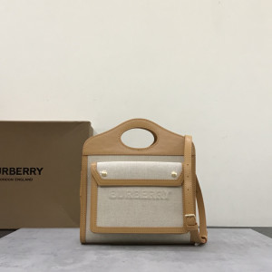 [BURBERRY] 미니 투톤 캔버스 레더 포켓백