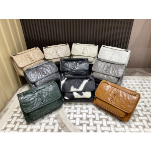 [YSL/OC/오렌지쇼파] 크링클드 퀼티드 가죽 미듐 니키 체인백