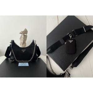 [PRADA/블랙프레임] 프라다 테수토 체인 스트랩 호보백-신형